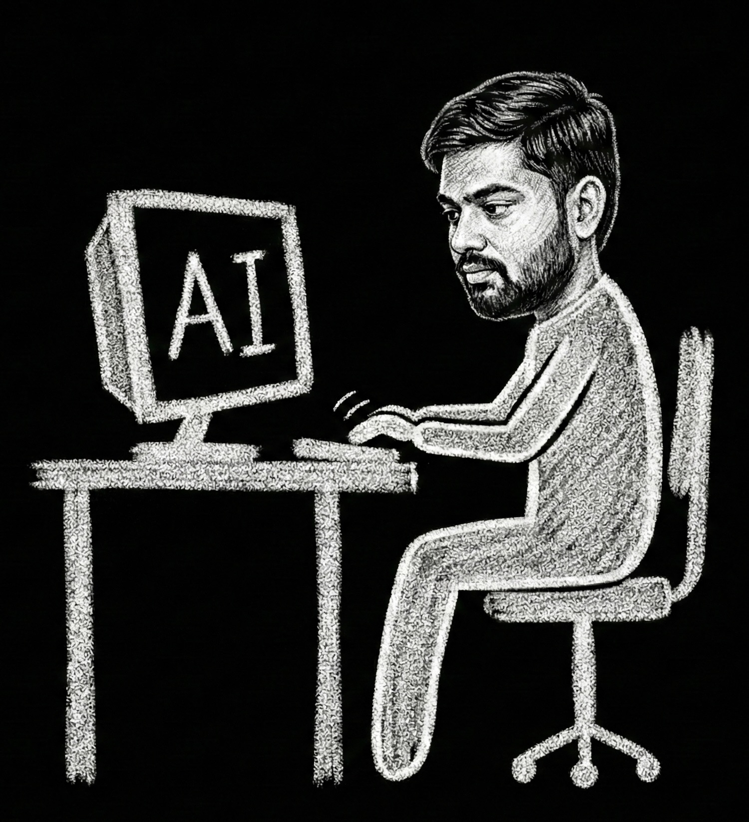 Illustration of an AI stickman on a chalkboard